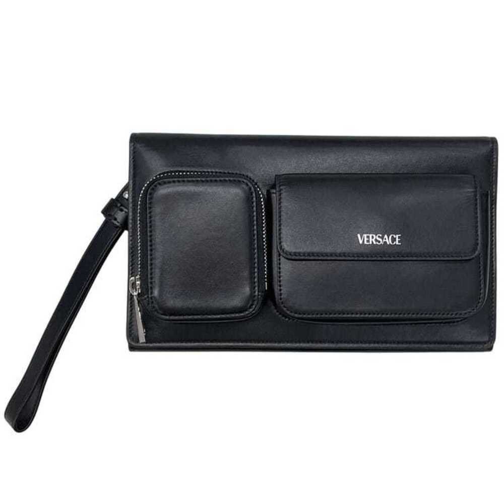 Versace Tri-fold Clutch Bag, Leather, Black, Men's, with Strap